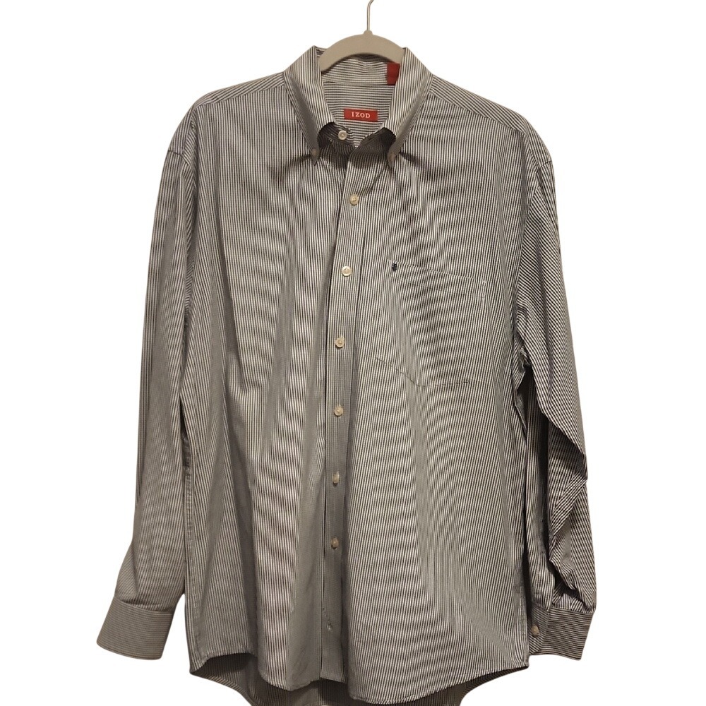 5‎ for $20 IZOD Button Down Shirt L Black White Micro Stripe Long Sleeve Casual